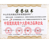 中国塑胶跑道十大影响力品牌企业证书